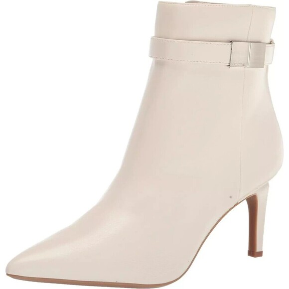 Calvin Klein Women's Pointed Toe Booties Sarity Faux Leather  Ivory size 9 M - Picture 1 of 9